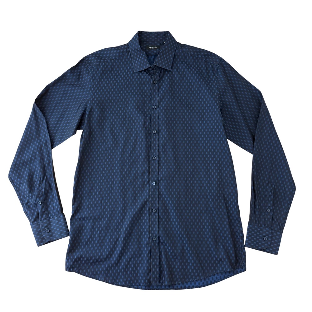 Sand Copenhagen Button Down Shirt Mens 42 Navy Blue Dotted Slim Fit Dress Shirt
